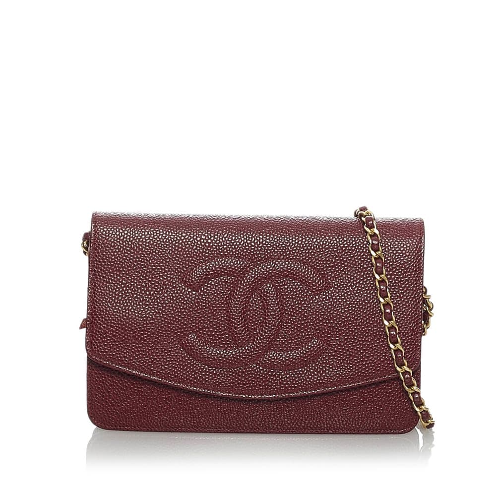Pre-owned Chanel CC Caviar Wallet on Chain Red