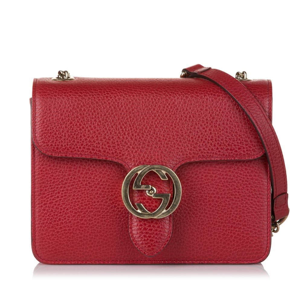 Pre-owned Gucci Small Interlocking G Leather Crossbody Bag Red