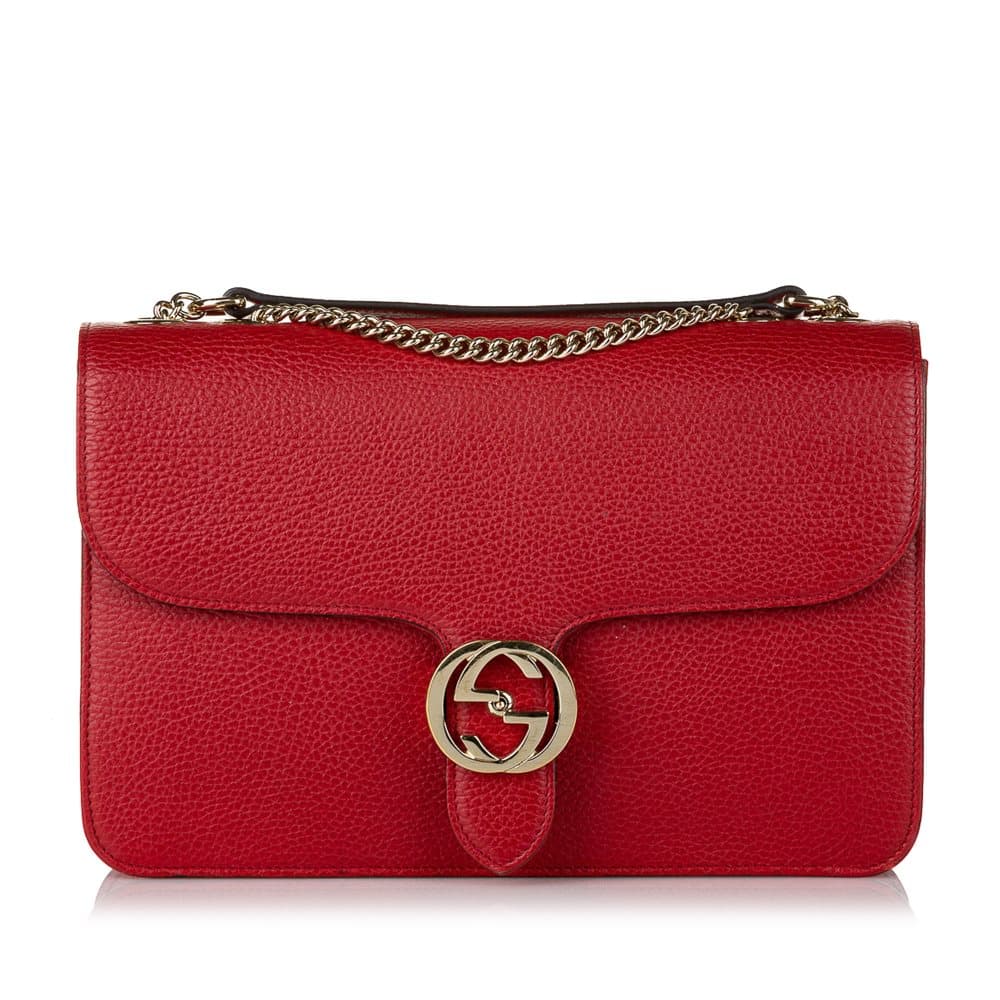 Pre-owned Gucci Interlocking G Chain Leather Crossbody Bag Red