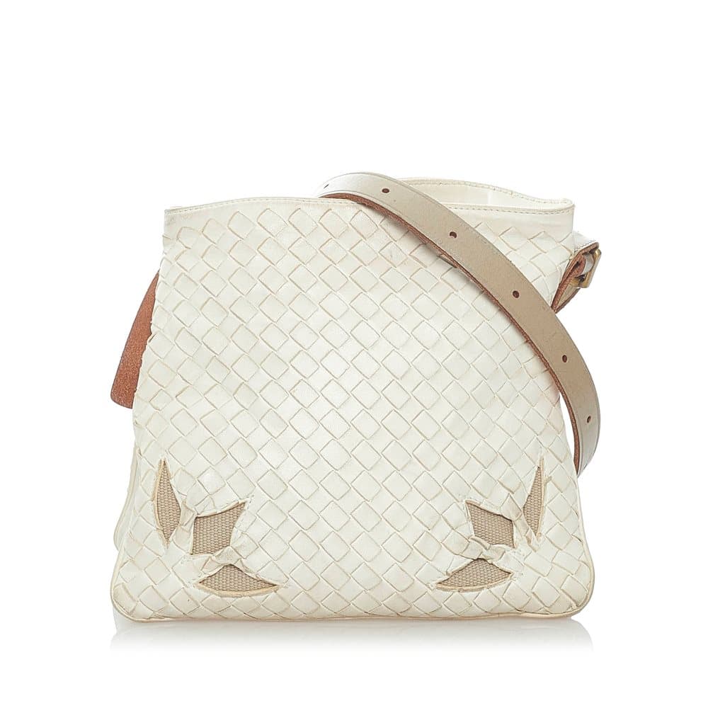 Pre-owned Bottega Veneta Intrecciato Leather Crossbody Bag White