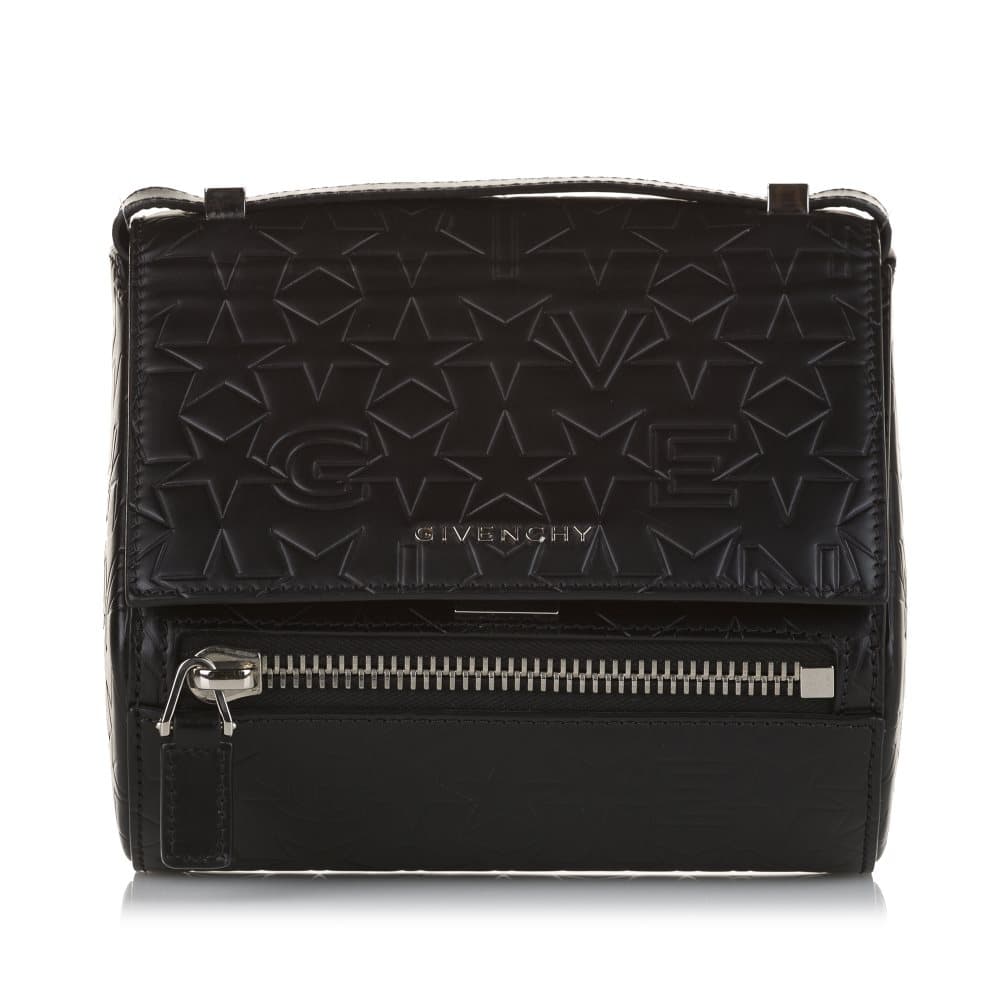 Pre-owned Givenchy Star Embossed Logo Pandora Box Leather Crossbody Bag Black