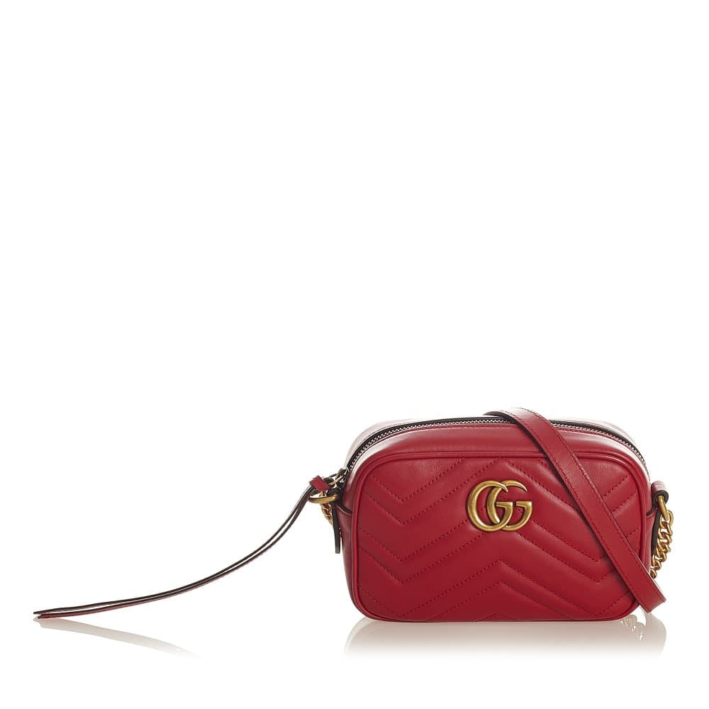 Pre-owned Gucci Mini GG Marmont Leather Crossbody Bag Red