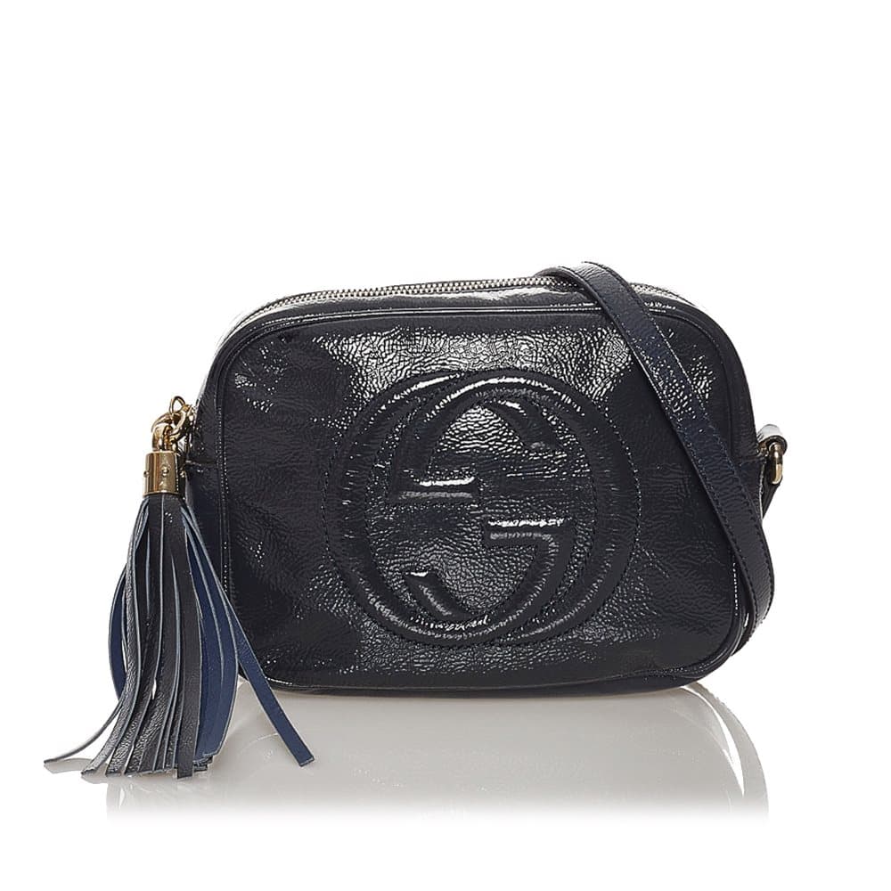 Pre-owned Gucci Soho Disco Patent Leather Crossbody Bag Blue