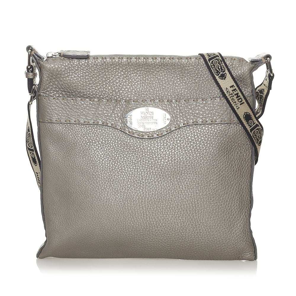 Pre-owned Fendi Selleria Leather Crossbody Bag Gray