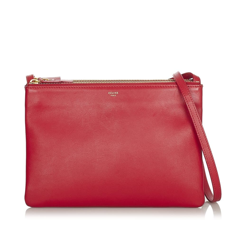Pre-owned Celine Large Trio Leather Crossbody Bag Red