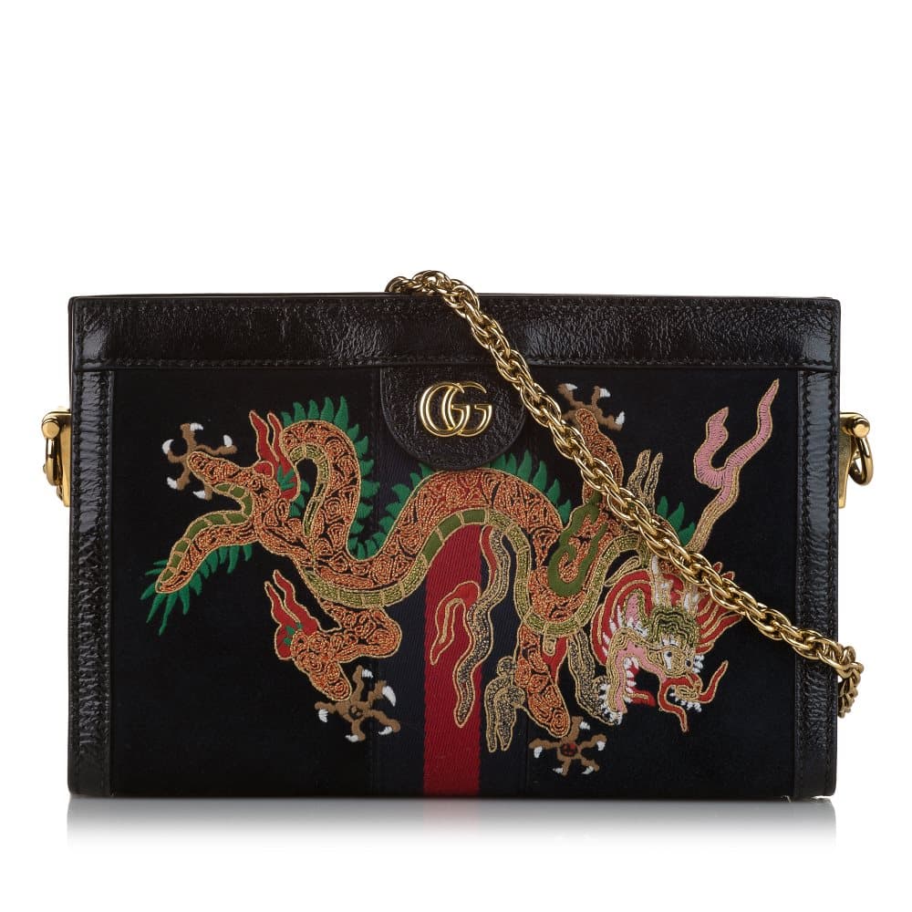 Pre-owned Gucci Ophidia Dragon Suede Crossbody Bag Black