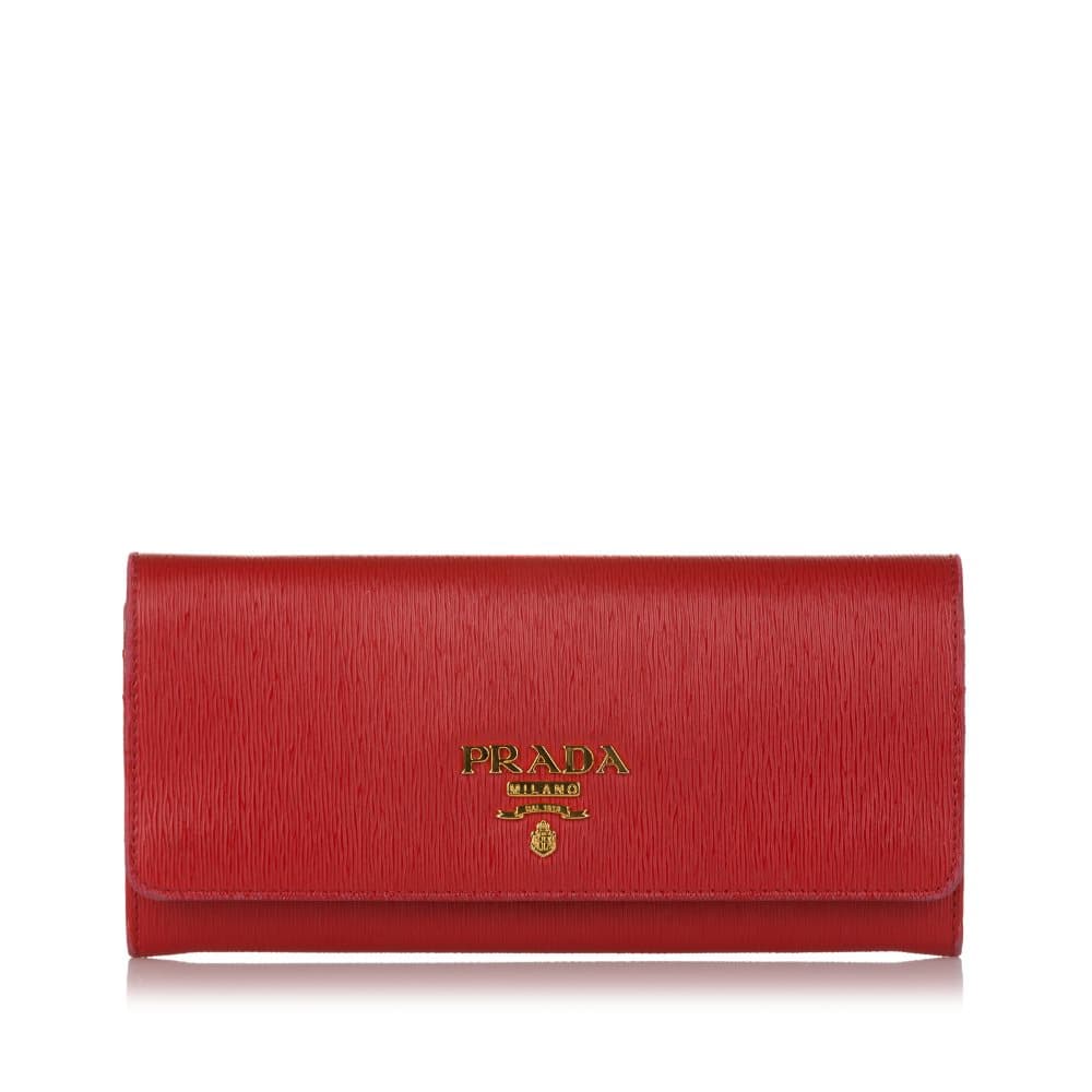 Pre-owned Prada Vitello Move Wallet On Chain Red