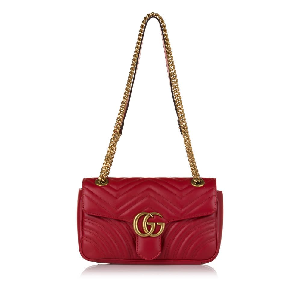 Pre-owned Gucci GG Marmont Matelasse Leather Crossbody Bag Red