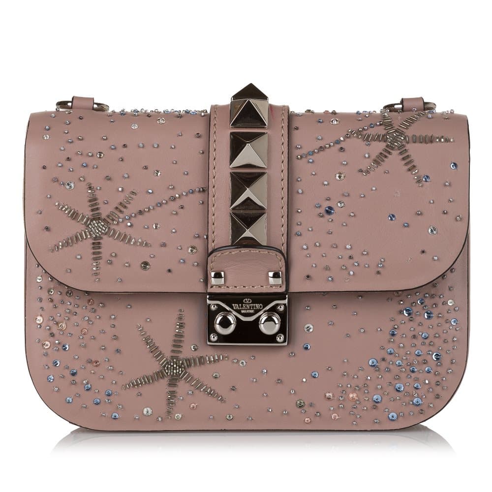 Pre-owned Valentino Rockstud Rolling Glam Lock Crossbody Bag Pink