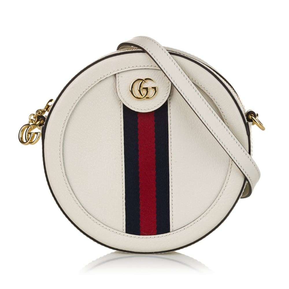 Pre-owned Gucci Mini Round Ophidia Leather Crossbody Bag White
