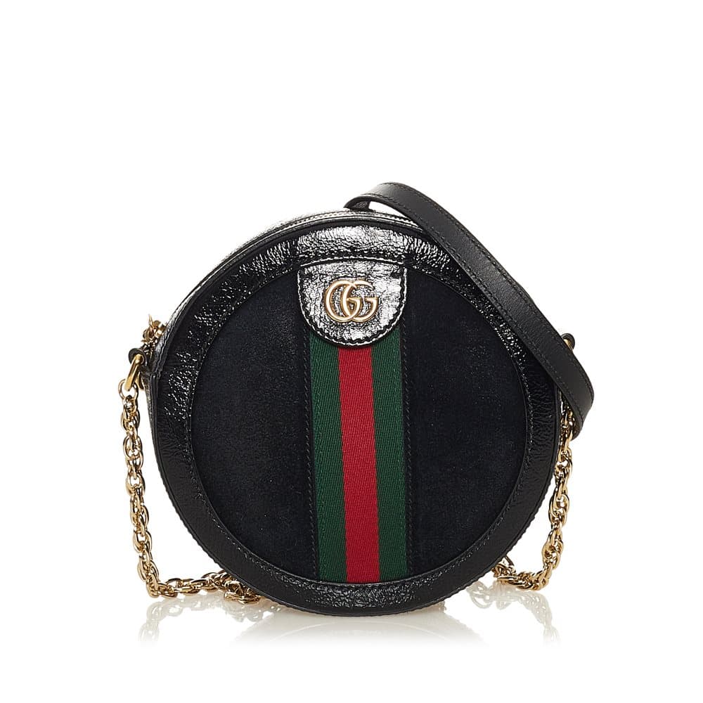 Pre-owned Gucci Mini Suede Ophidia Round Crossbody Bag Black