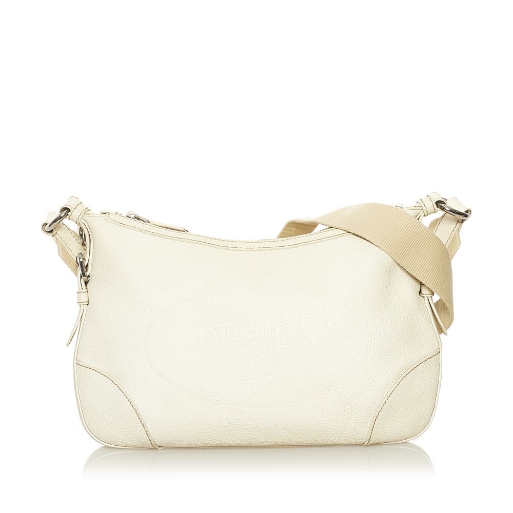 Pre-owned Prada Vitello Daino Logo Crossbody Bag White