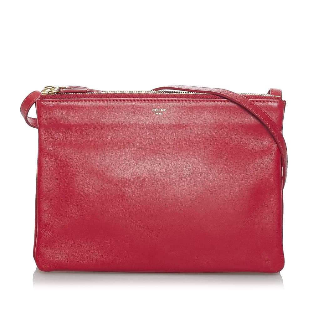 Pre-owned Celine Trio Leather Crossbody Bag Red