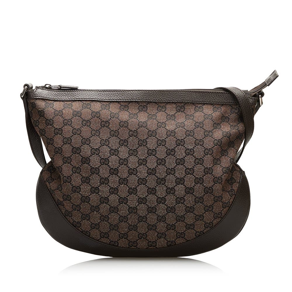 Pre-owned Gucci GG Denim Half Moon Crossbody Bag Brown