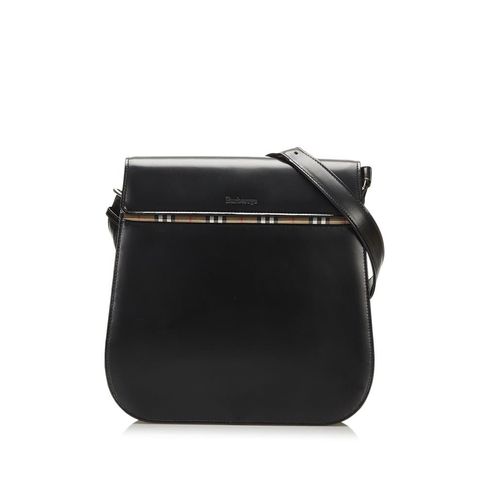 Pre-owned Burberry House Check Leather Crossbody Bag Black