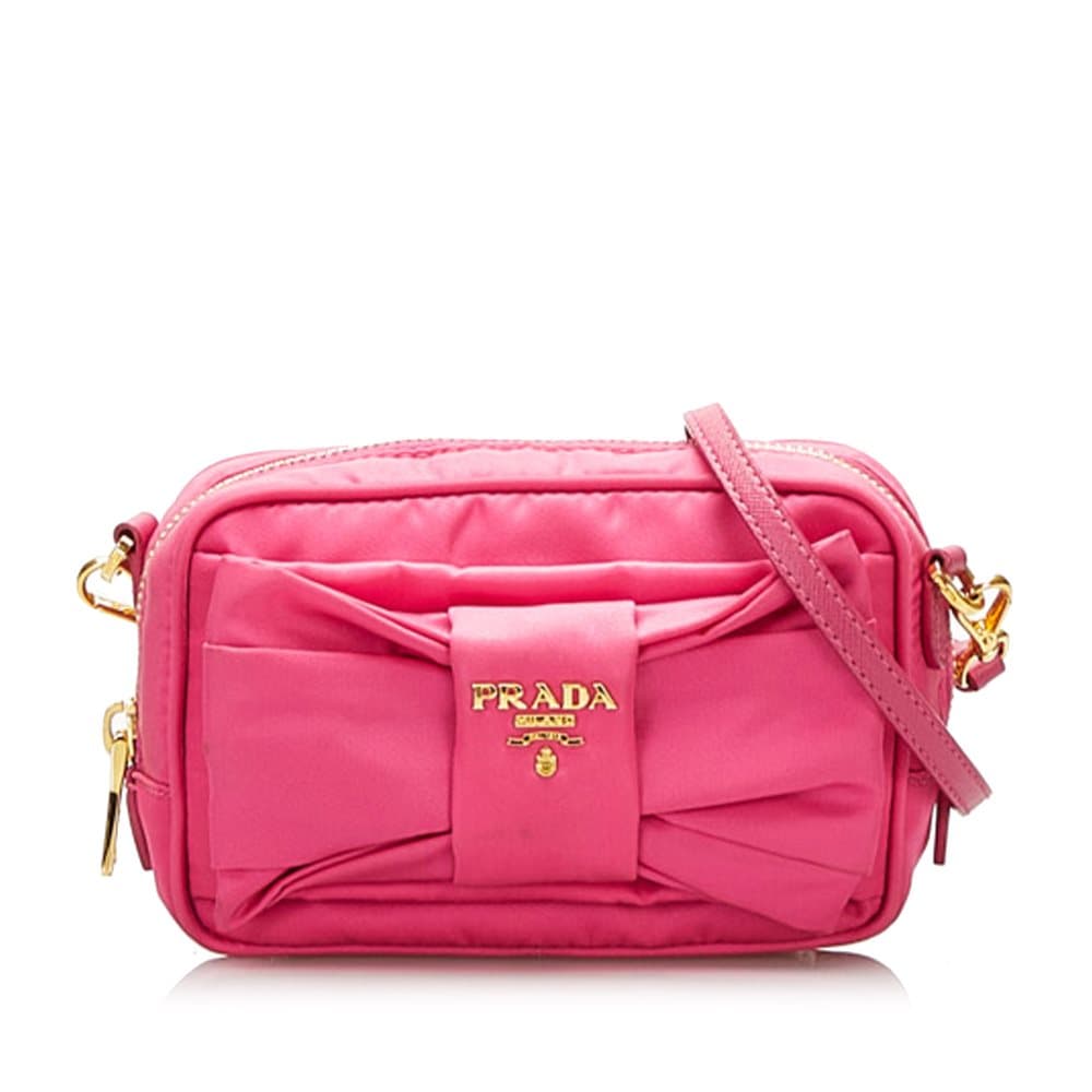 Pre-owned Prada Fiocco Bow Tessuto Crossbody Bag Pink