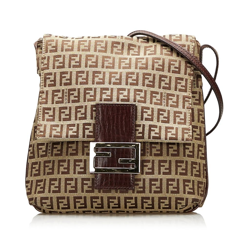 Pre-owned Fendi Zucchino Canvas Crossbody Bag Brown