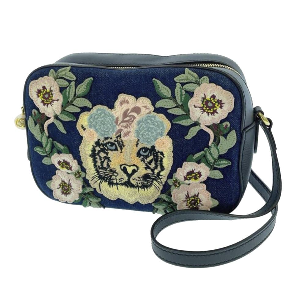 Preowned Gucci Denim Flower Tiger Camera Bag Blue CDON