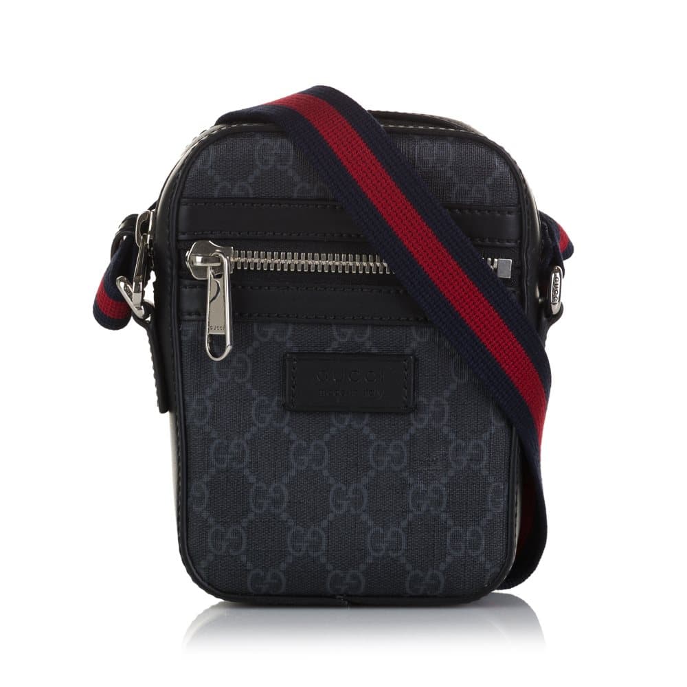 Pre-owned Gucci GG Supreme Web Messenger Bag Black