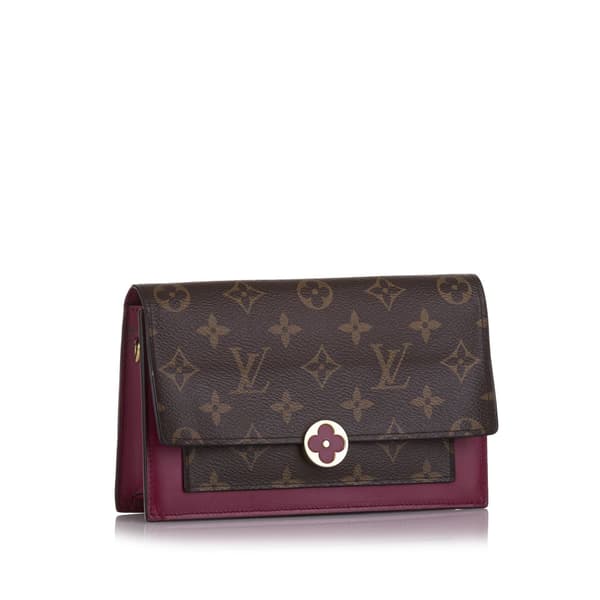 Pre-owned Louis Vuitton Monogram Flore Wallet On Chain Brown
