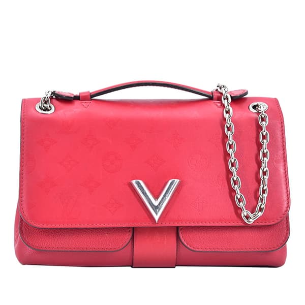 Pre-owned Louis Vuitton Monogram Cuir Plume Ecume Very Chain Bag Red