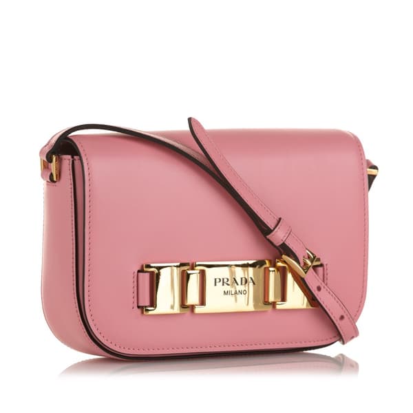 Pre-owned Prada Glace Calf Etiquette Crossbody Pink