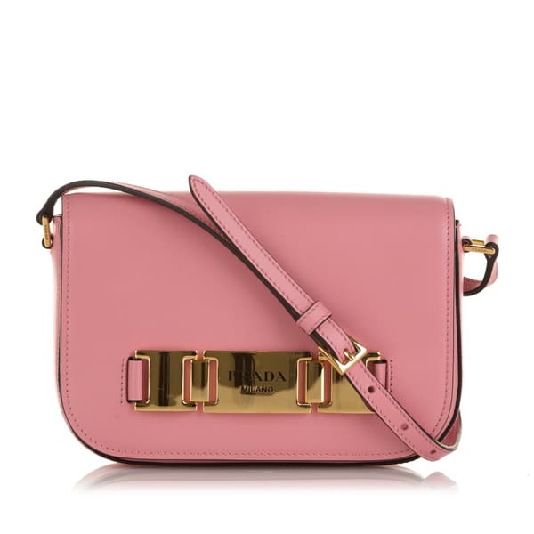 Pre-owned Prada Glace Calf Etiquette Crossbody Pink