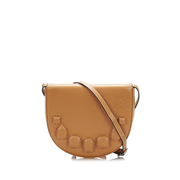 Pre-owned Loewe Mini Heel Saddle Crossbody Brown