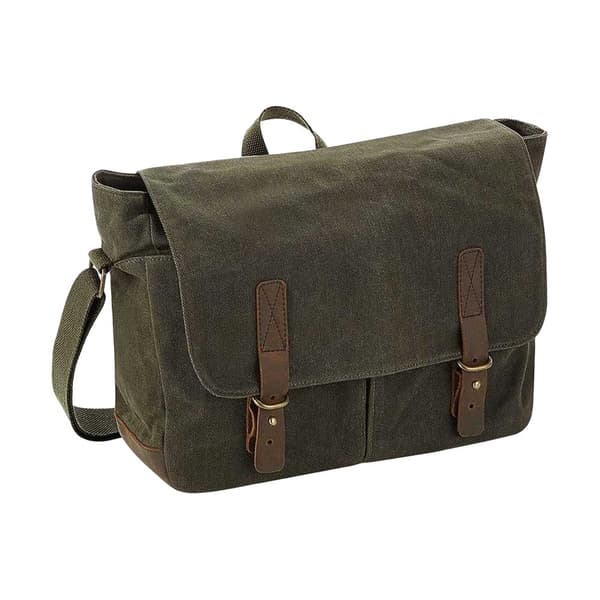 Quadra Heritage Leather Trim Messenger Bag Olive One Size