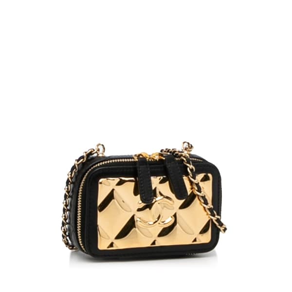 Pre-owned Chanel CC Quilted Golden Plate Vanity Crossbody Gold