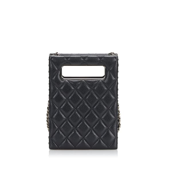 Pre-owned Chanel Mini Caviar Chain Around Cut Out Evening Bag Black
