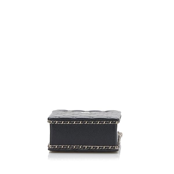 Pre-owned Chanel Mini Caviar Chain Around Cut Out Evening Bag Black