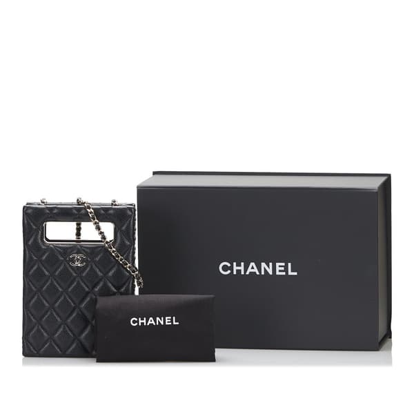 Pre-owned Chanel Mini Caviar Chain Around Cut Out Evening Bag Black