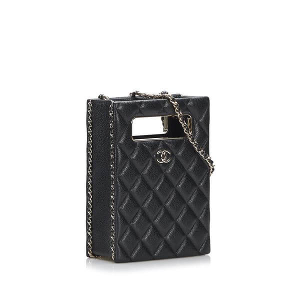 Pre-owned Chanel Mini Caviar Chain Around Cut Out Evening Bag Black