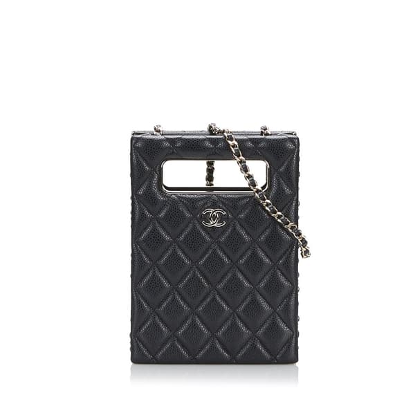 Pre-owned Chanel Mini Caviar Chain Around Cut Out Evening Bag Black