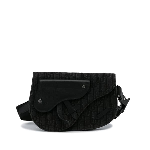 Pre-owned Dior Oblique Canvas Saddle Messenger Bag Black
