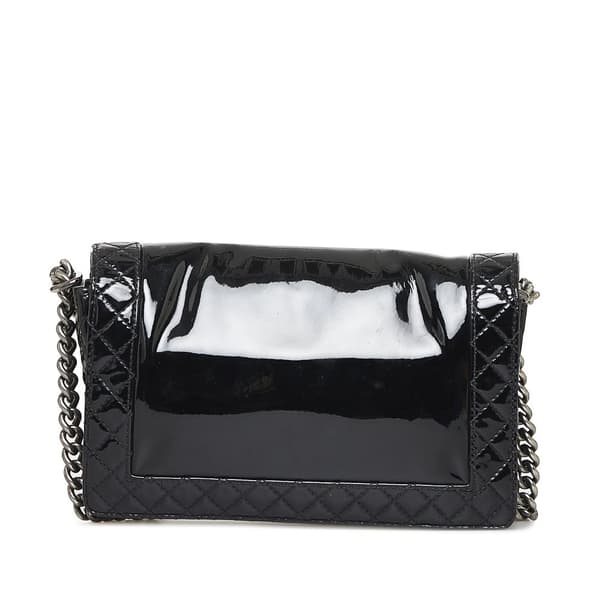 Pre-owned Chanel Medium Patent Boy Reverso Flap Black
