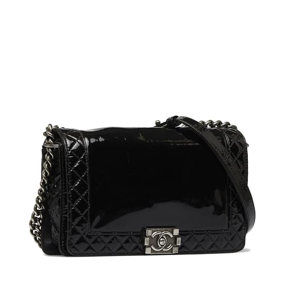 Pre-owned Chanel Medium Patent Boy Reverso Flap Black