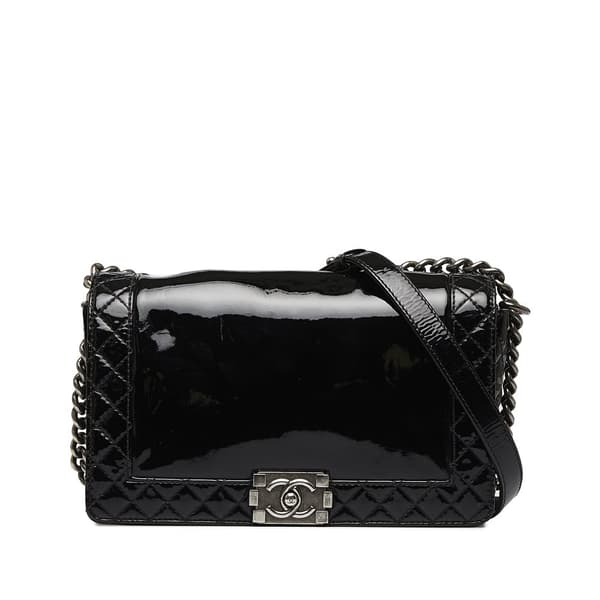 Pre-owned Chanel Medium Patent Boy Reverso Flap Black