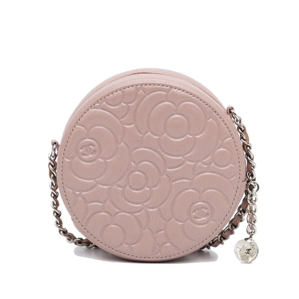 Pre-owned Chanel Goatskin Camellia Round Clutch With Chain Brown