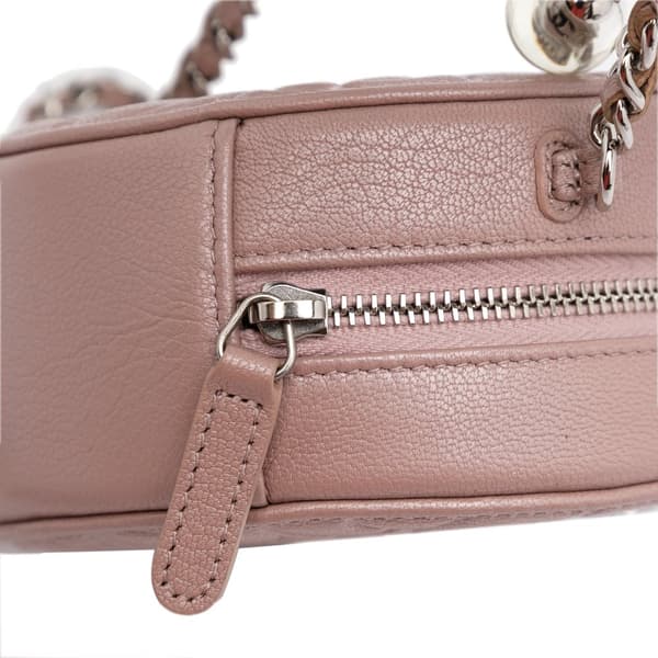 Pre-owned Chanel Goatskin Camellia Round Clutch With Chain Brown