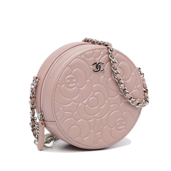 Pre-owned Chanel Goatskin Camellia Round Clutch With Chain Brown