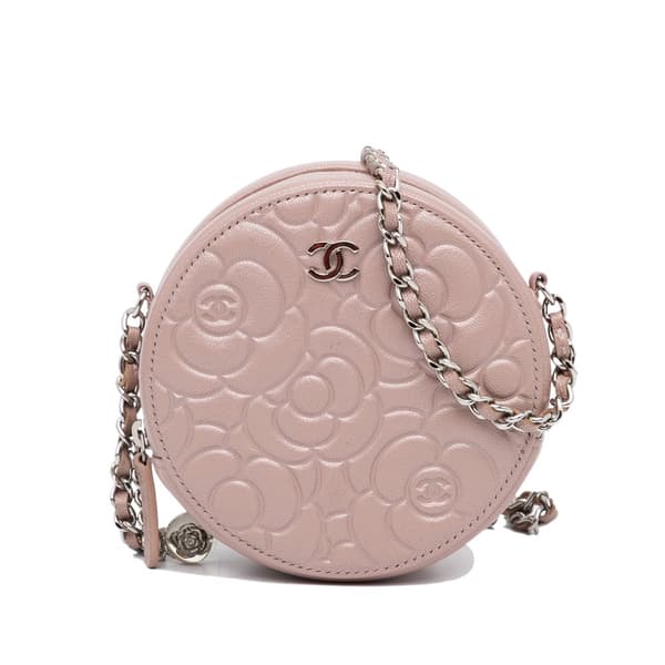 Pre-owned Chanel Goatskin Camellia Round Clutch With Chain Brown