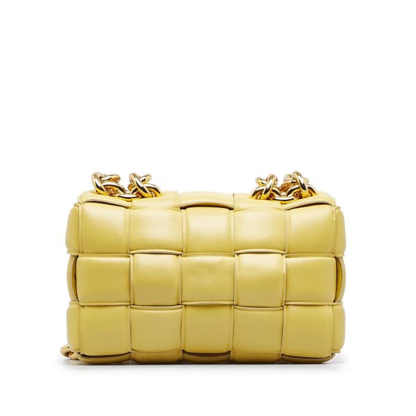 Pre-owned Bottega Veneta Nappa Intrecciato Padded Chain Cassette Satchel Yellow