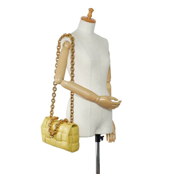 Pre-owned Bottega Veneta Nappa Intrecciato Padded Chain Cassette Satchel Yellow