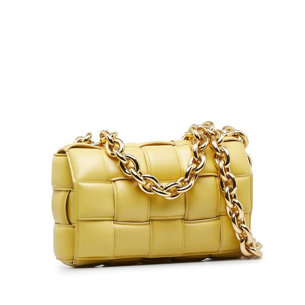 Pre-owned Bottega Veneta Nappa Intrecciato Padded Chain Cassette Satchel Yellow