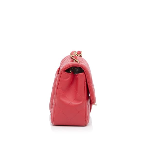 Pre-owned Chanel Mini Rectangular Classic Lambskin Single Flap Red