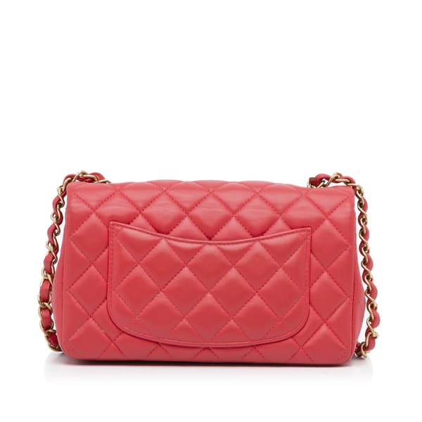 Pre-owned Chanel Mini Rectangular Classic Lambskin Single Flap Red