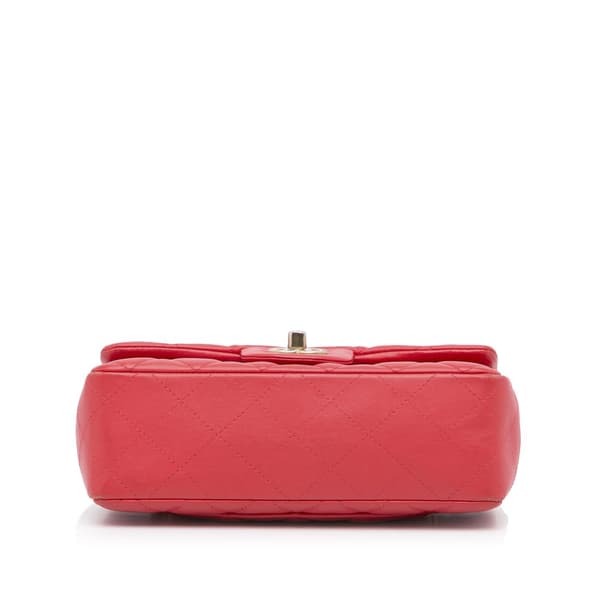 Pre-owned Chanel Mini Rectangular Classic Lambskin Single Flap Red