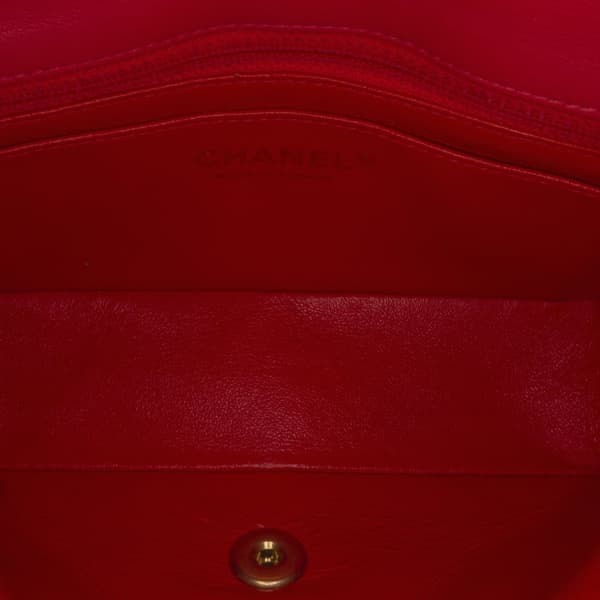 Pre-owned Chanel Mini Rectangular Classic Lambskin Single Flap Red